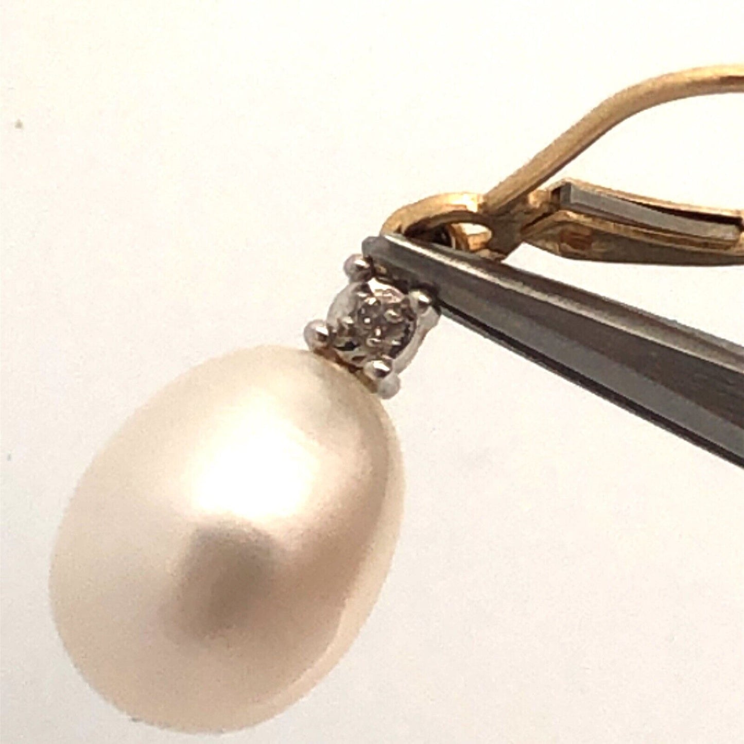 Designer 14K Yellow Gold Diamond Accent Pearl Dangle Lever Back Earrings