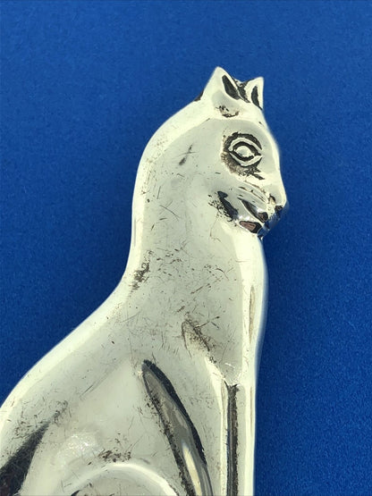 Retro 925 Sterling Silver Sitting Cat Kitten Siamese Scarf Pin Brooch Pendant
