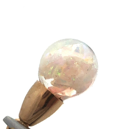 14K Yellow Gold Crushed White Opal Round Resin Charm Pendant