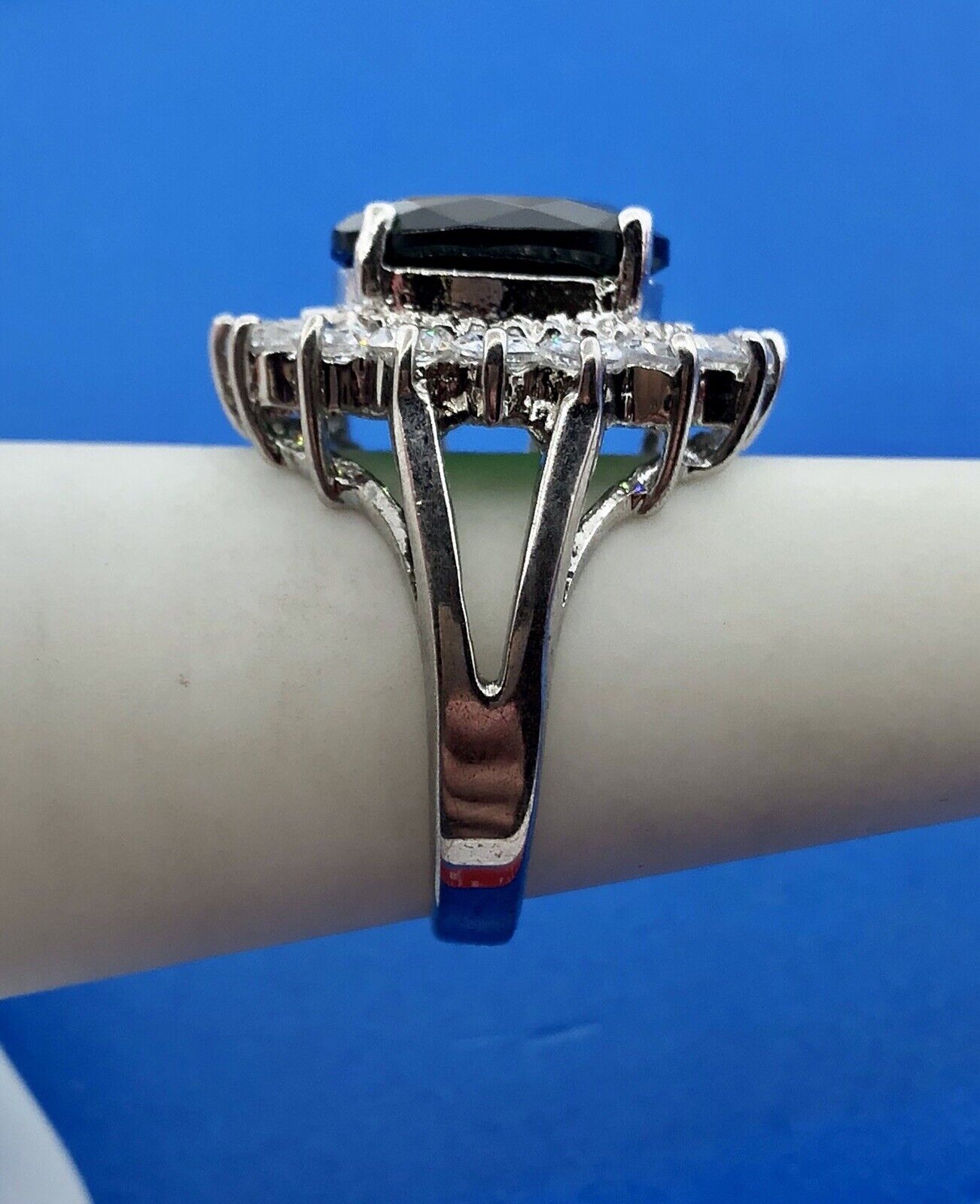 Retro Sterling Silver 925 Green White CZ Statement Fashion Cocktail Ring