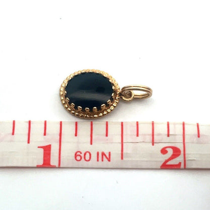 Designer 14K Yellow Gold Oval Black Onyx Cabochon Drop Pendant