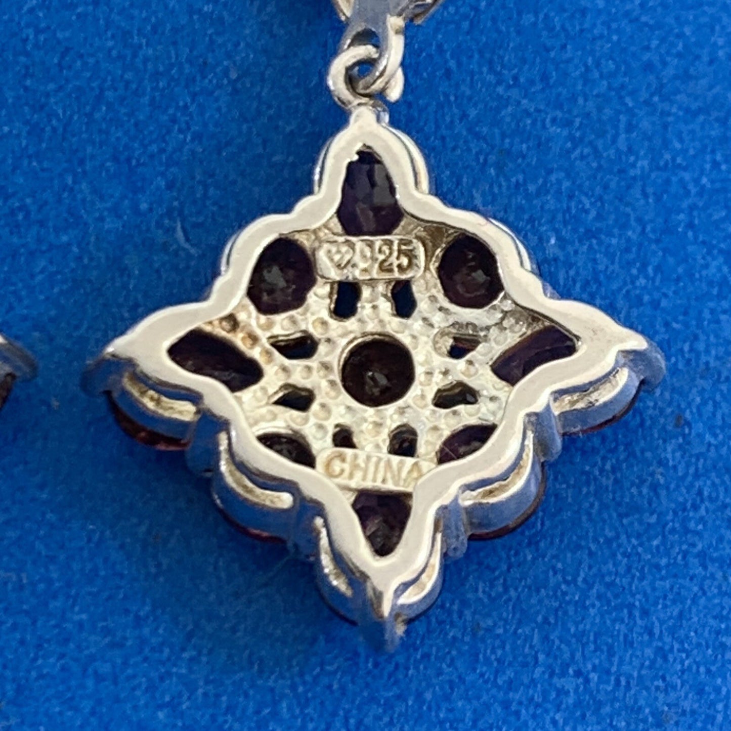 Designer 925 Sterling Silver Round & Pear Shaped Garnet Drop Leverback Earrings