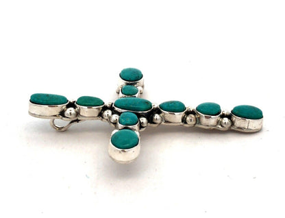 Estate 925 Sterling Silver Oval Turquoise Bezel Large Cross Statement Pendant