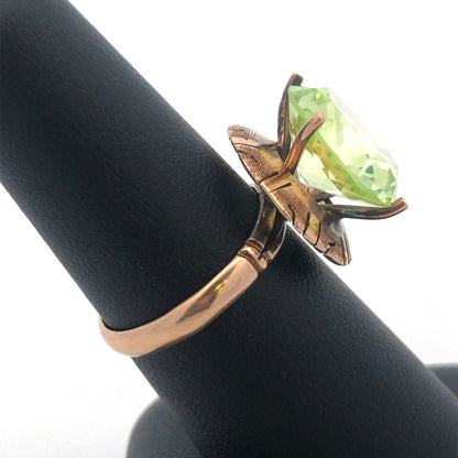 Vintage 14K Yellow Gold Round Green Amethyst Solitaire Statement Cocktail Ring