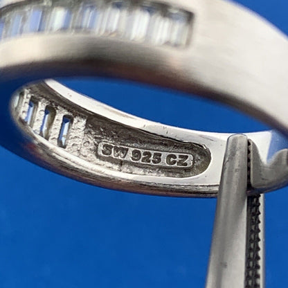 Designer SW Sterling Silver 925 Baguette CZ Brushed Channel Set Ring Size 6