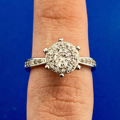 Sterling Silver 925 Cubic Zirconia White Sapphire Halo Engagement Promise Ring