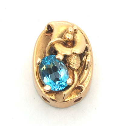 14k Yellow Gold Blue Topaz Slide Charm Pendant