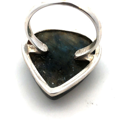 Vintage 925 Sterling Silver Triangle Cabochon Labradorite Statement Ring