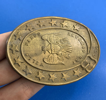 Montauk Silver Co Wells Fargo And Company Heraldic Eagle Oval Brass Belt Buckle