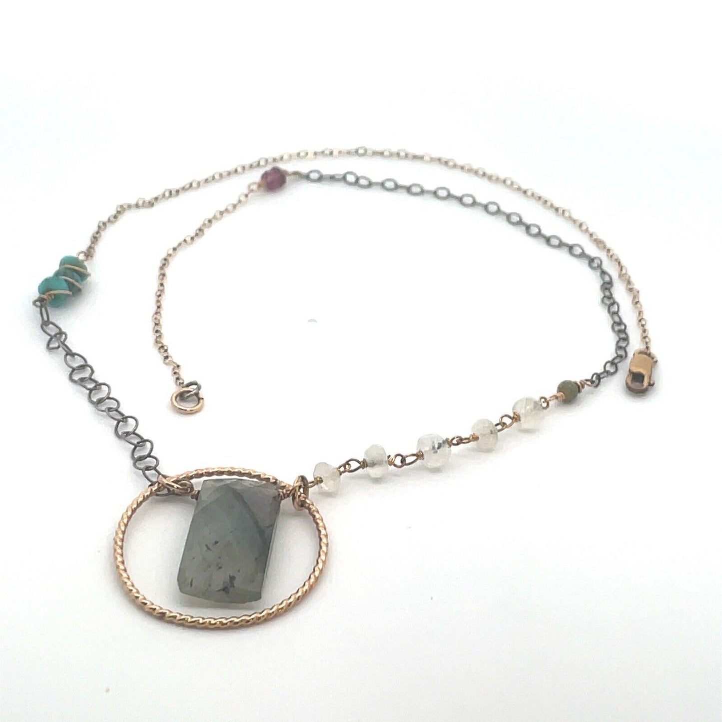 Designer Jane Diaz Gold Filled Multi Stone Bead Labradorite Two Tone Necklace