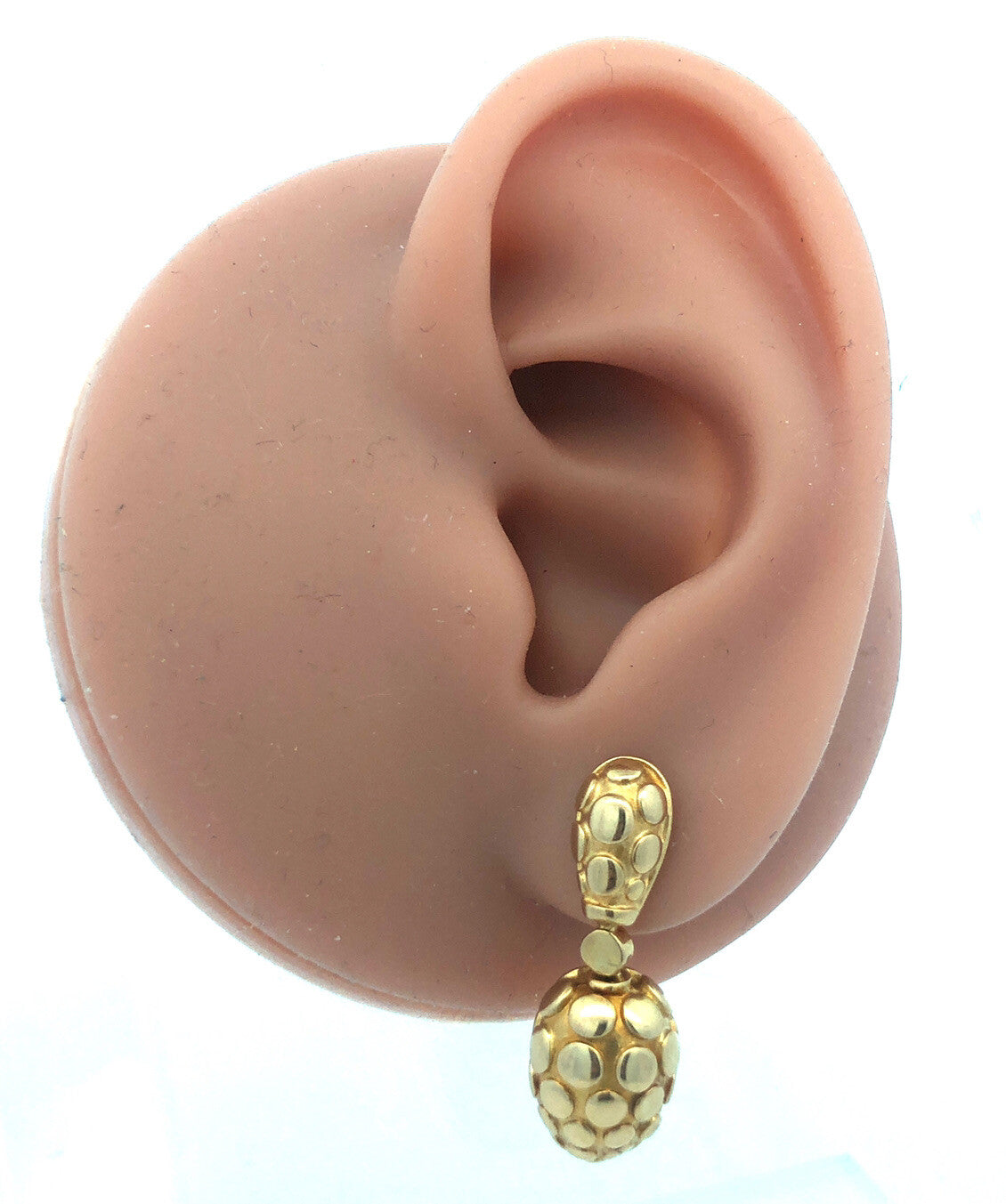 John Hardy 18K Yellow Gold Dot Pebbled Statement Drop Dangle Earrings