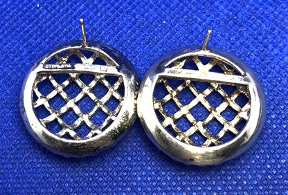 Designer 925 Sterling Silver Round Basket Weave Criss Cross Dome Stud Earrings