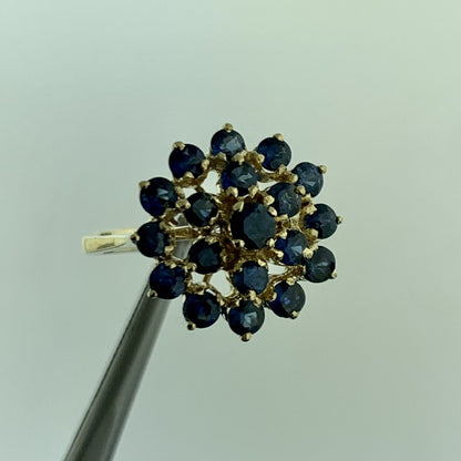 Gorgeous 14k Yellow Gold Round Cut Indigo Spinel Circle Cluster Ring Size 6.25