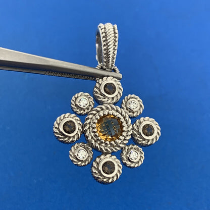 Judith Ripka 925 Sterling Silver Citrine Diamonique CZ Floral Enhancer Pendant