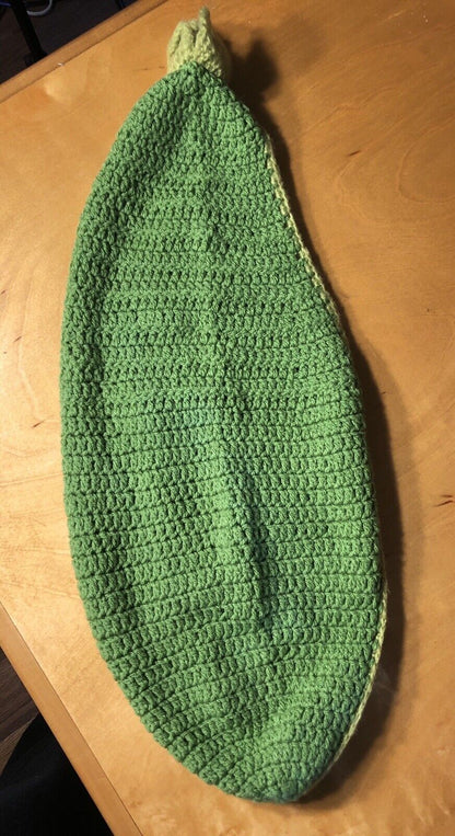 Hand Crocheted Knitted Green Newborn Baby's One Piece Pea Pod Photo Blanket