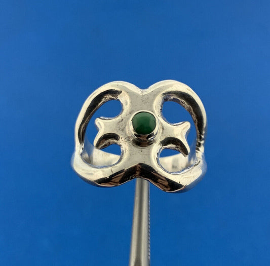 Stunning Sterling Silver 925 Cabochon Green Turquoise Open Heart Ring Size 6