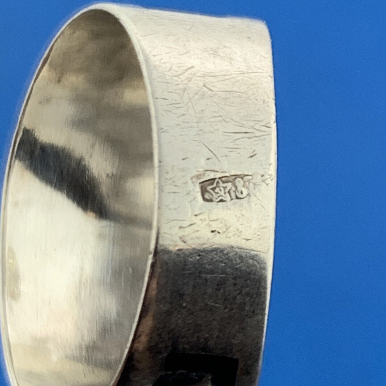 Vintage 925 Sterling Silver Niello Floral Design Statement Cigar Band Ring