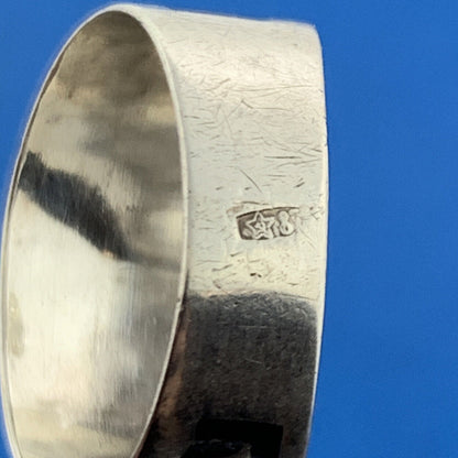 Vintage 925 Sterling Silver Niello Floral Design Statement Cigar Band Ring