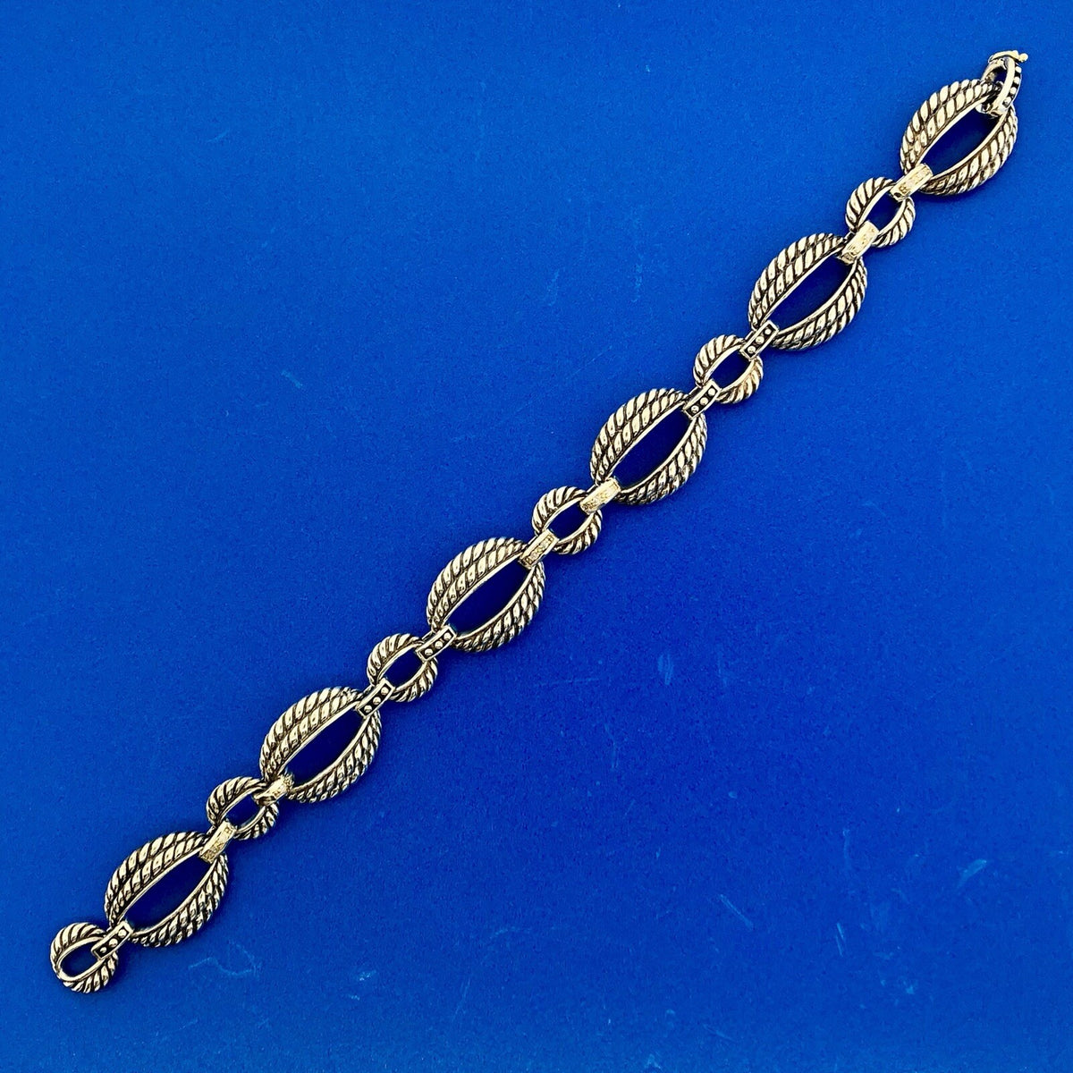 Designer 925 Sterling Silver 14K Gold Diamond Ribbed Cable Link Tennis Bracelet