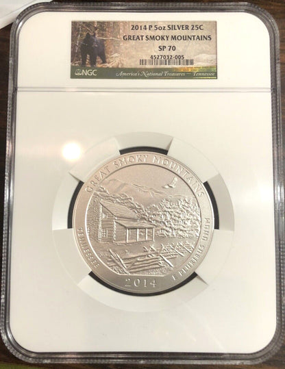 NGC 2014 P Great Smokey Mountains SP70 America The Beautiful ATB 5oz Silver Coin