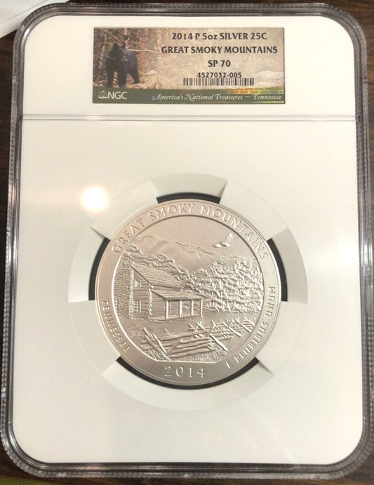 NGC 2014 P Great Smokey Mountains SP70 America The Beautiful ATB 5oz Silver Coin