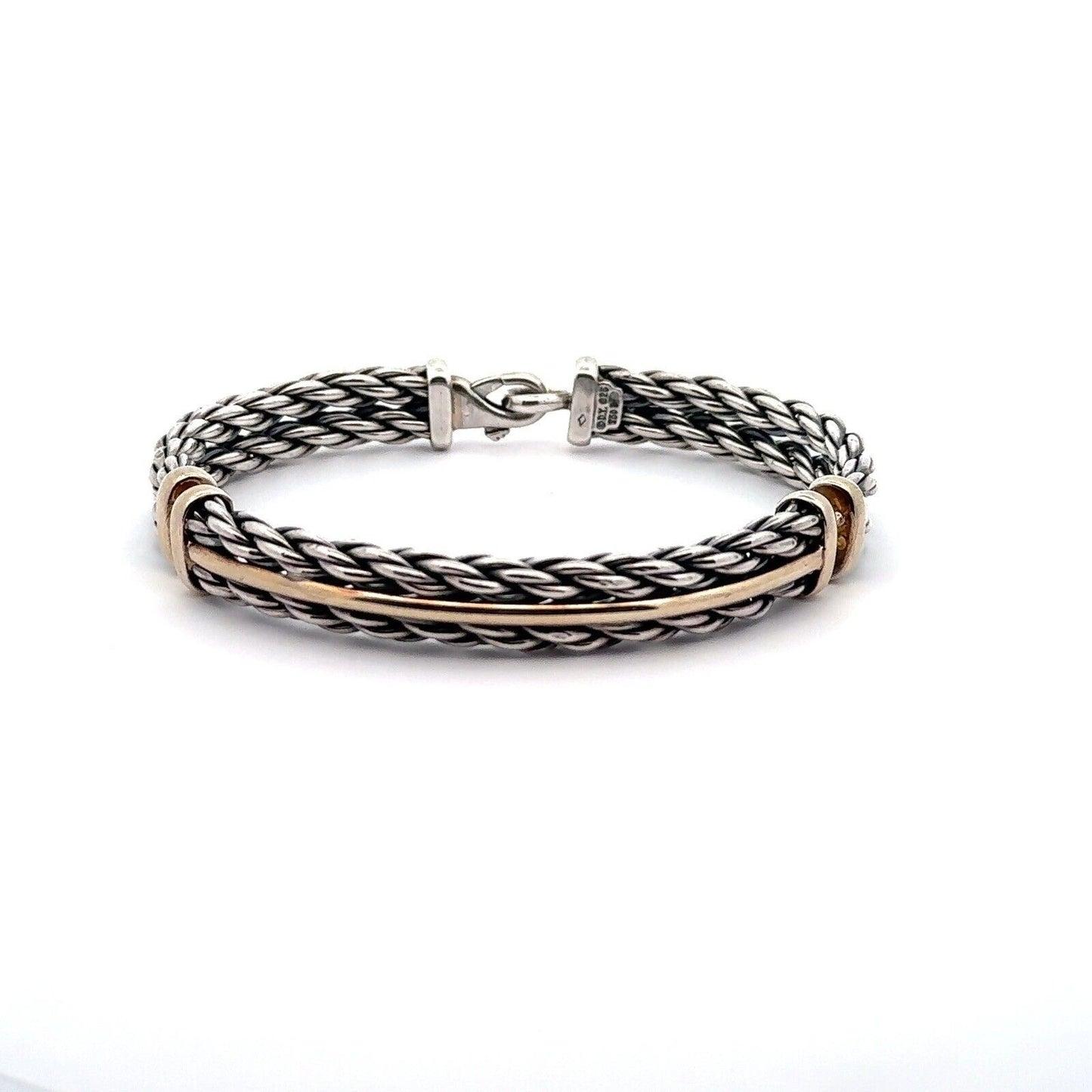 David Yurman 925 Sterling Silver 18K Yellow Gold Cable Bar Chain Cuff Bracelet