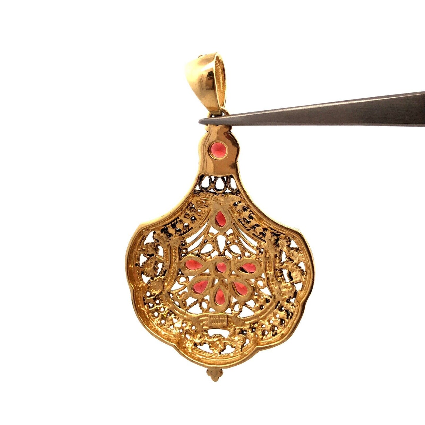 Designer UTC 925 Sterling Silver Vermeil Garnet Open Scroll Statement Pendant