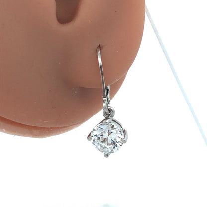 Designer JCM 25 Sterling Silver Round Diamonique Cubic Zirconia Dangle Earrings