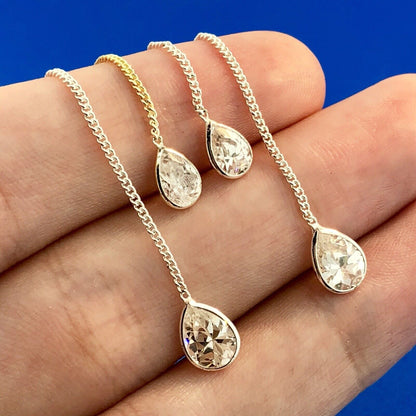 Designer CIJ Sterling Silver 925 Cubic Zirconia CZ Double Drop Dangle Earrings