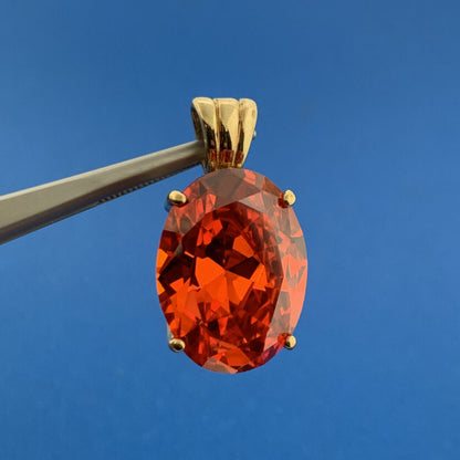 Designer UTC Vermeil Sterling Silver 925 Large Oval Sparkling Orange CZ Pendant