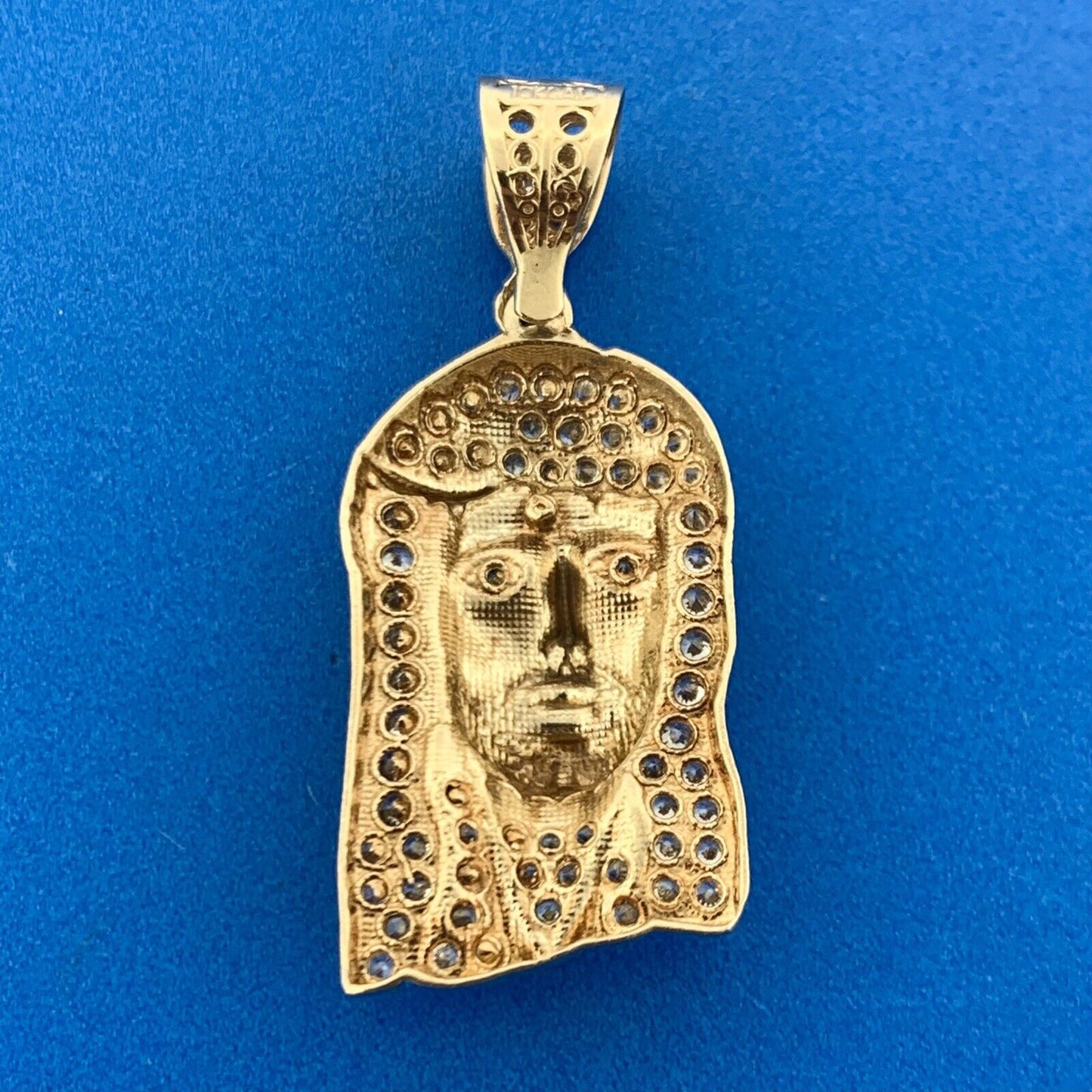 Designer CAL 10K Yellow Gold Cubic Zirconia Christ Jesus Head Statement Pendant