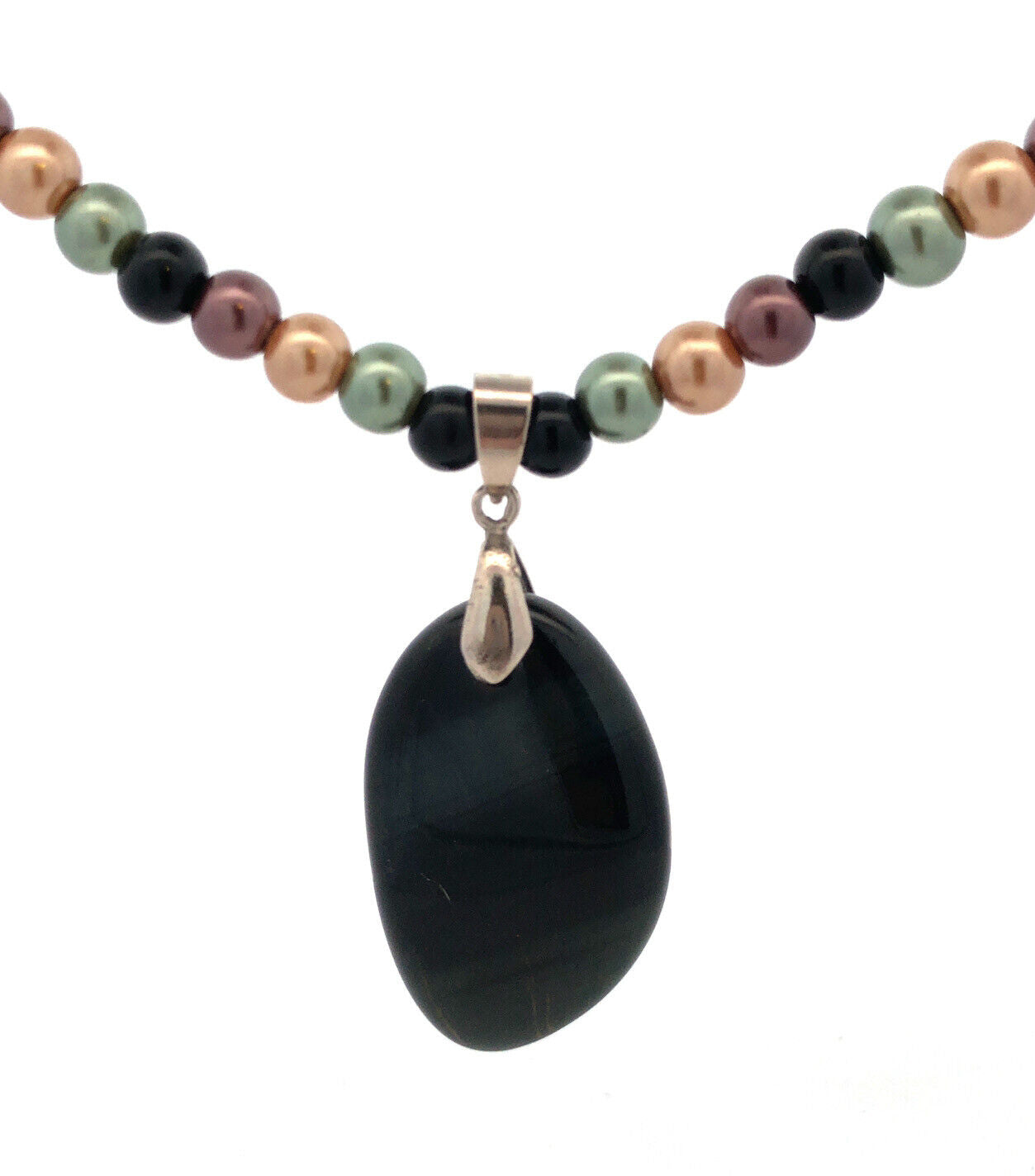 Honora 18K White Gold Plated Multicolor Pearl Black Cats Eye Scapolite Necklace