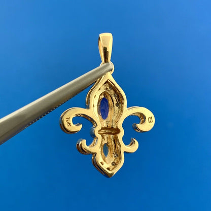 Designer 10K Yellow White Gold Amethyst Citrine Diamond Fleur De Lis Pendant