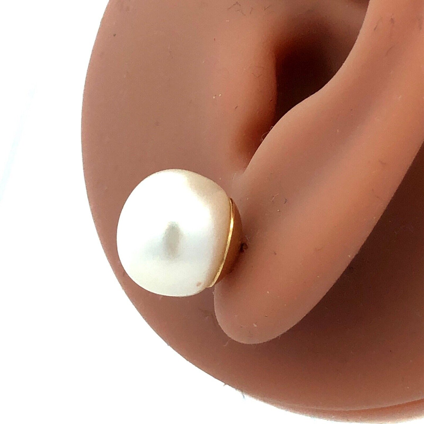 14K Yellow Gold Designer Large Round White Pearl June Anniv Ball Stud Earrings