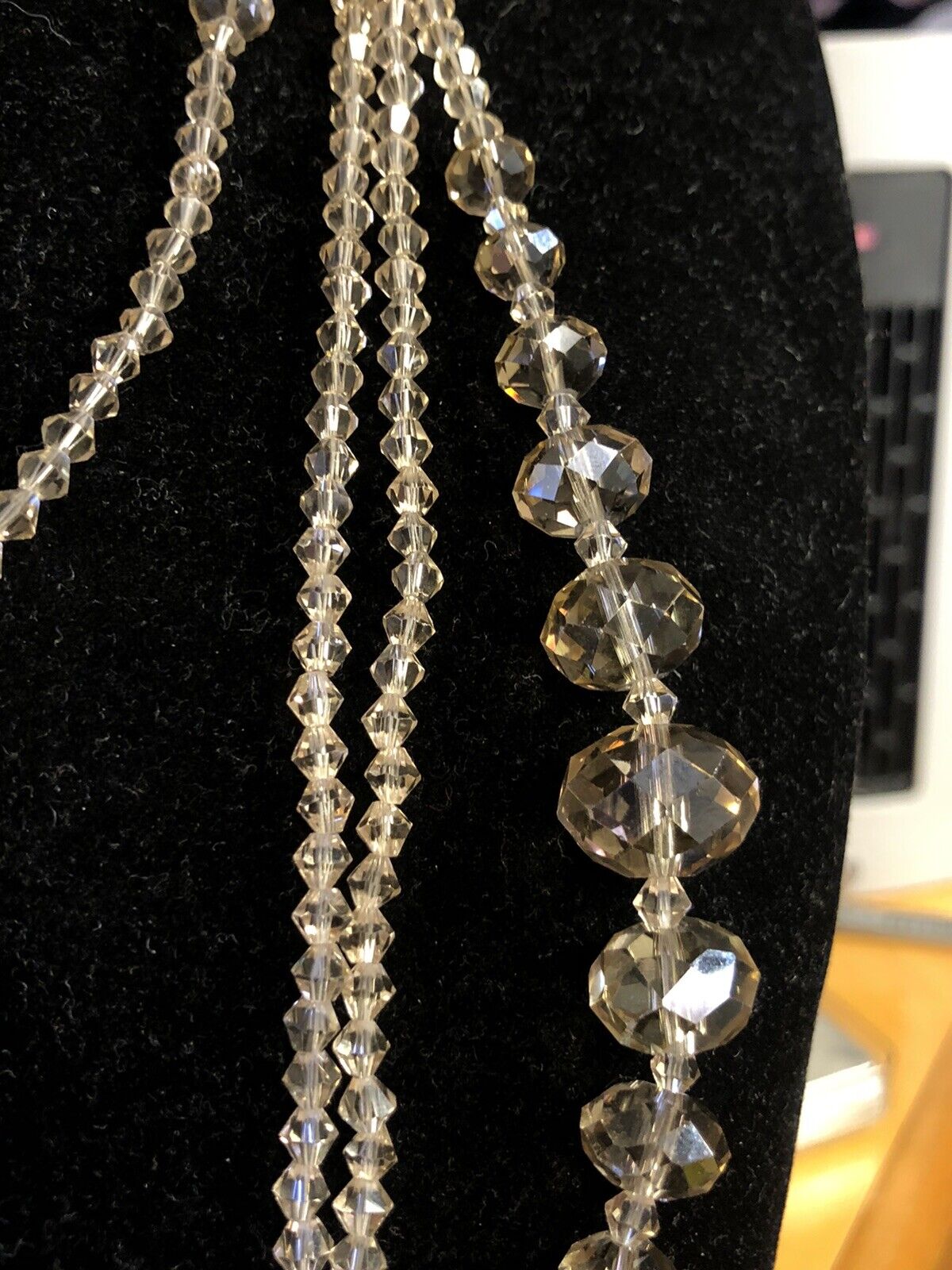 Retro Sparkling 2pc Lot Champagne Faceted Glass Crystal Bead Layering Necklaces