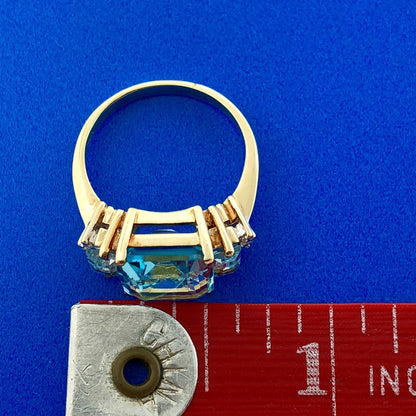 14K Yellow Gold Blue Topaz Diamond December Anniversary Cocktail Statement Ring