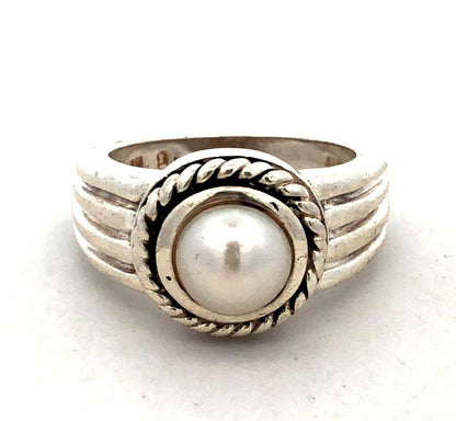 Designer AN 925 Sterling Silver Round White Pearl Solitaire Ring