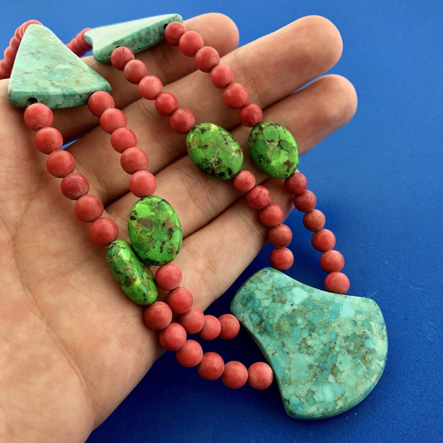 Jay King DRT Sterling Silver Turquoise Red Coral Geometric Statement Necklace