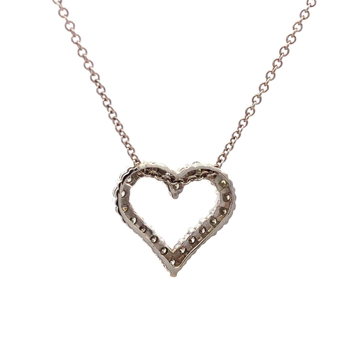 Designer H 14K White Gold Round Diamond Heart Anniversary Pendant Chain Necklace