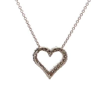 Designer H 14K White Gold Round Diamond Heart Anniversary Pendant Chain Necklace