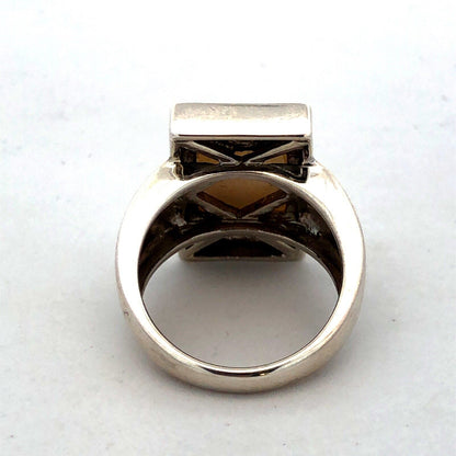 Vintage 925 Sterling Silver Rectangle Mother of Pearl Modernist Statement Ring