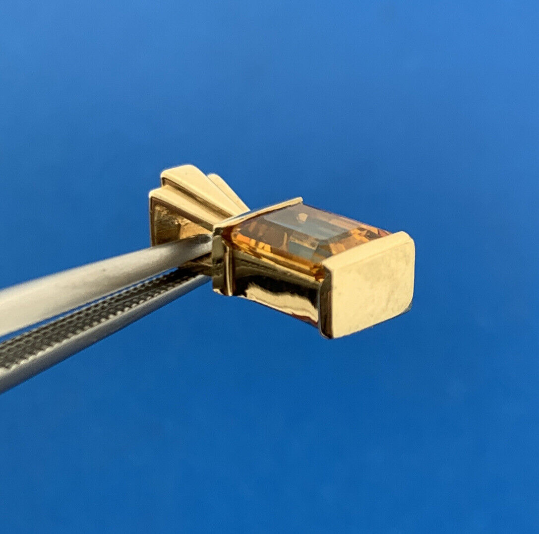 Gorgeous 14k Yellow Gold Emerald Cut Golden Citrine Precious Pendant Modern