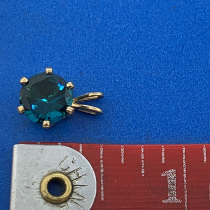 14K Yellow Gold Round Green Tourmaline Solitaire Drop Pendant