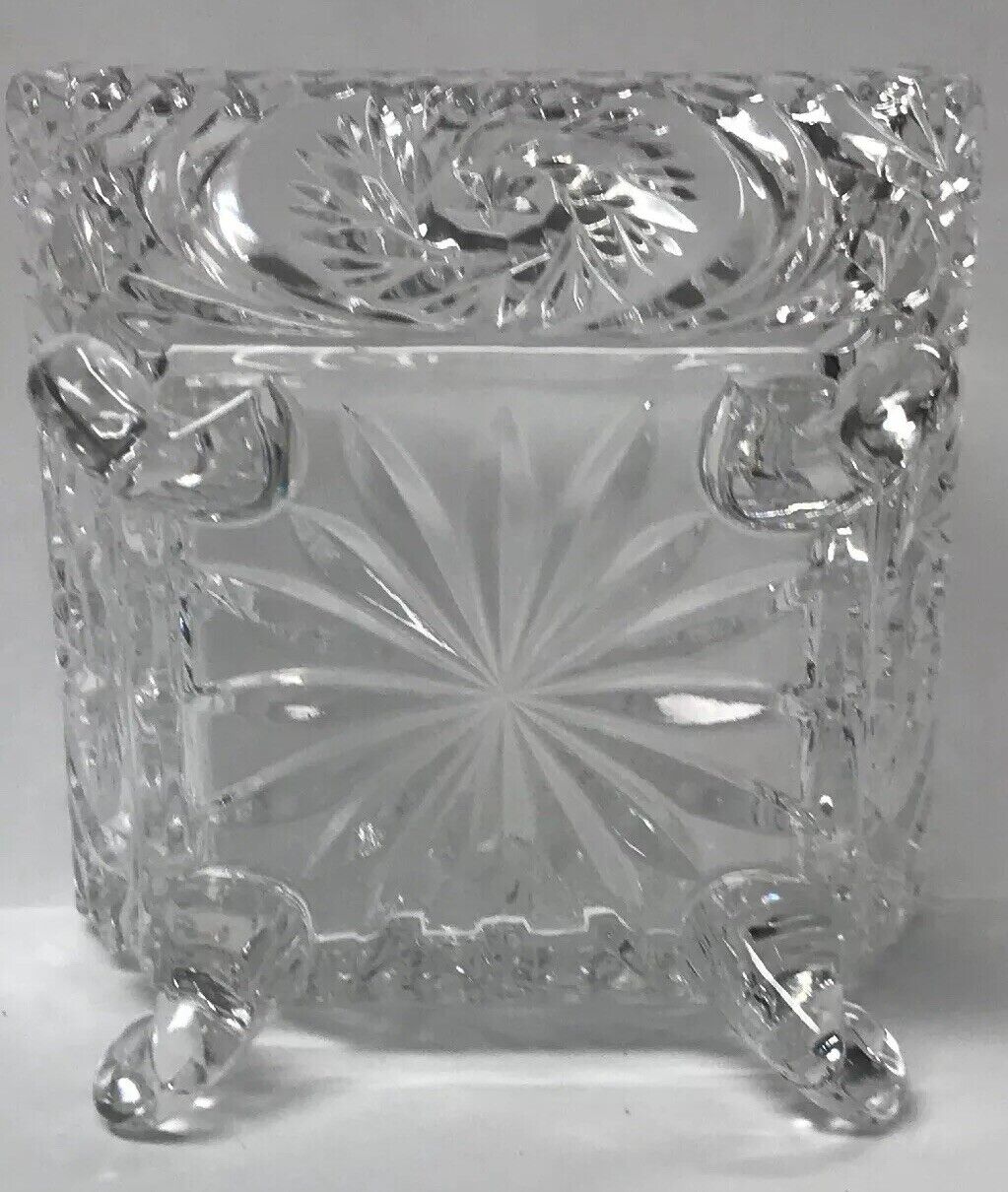 EAPG Pinwheel And Hobstar Square Footed Compote Candy Dish Clear Glass Pattern