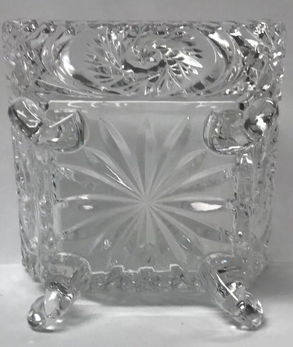 EAPG Pinwheel And Hobstar Square Footed Compote Candy Dish Clear Glass Pattern