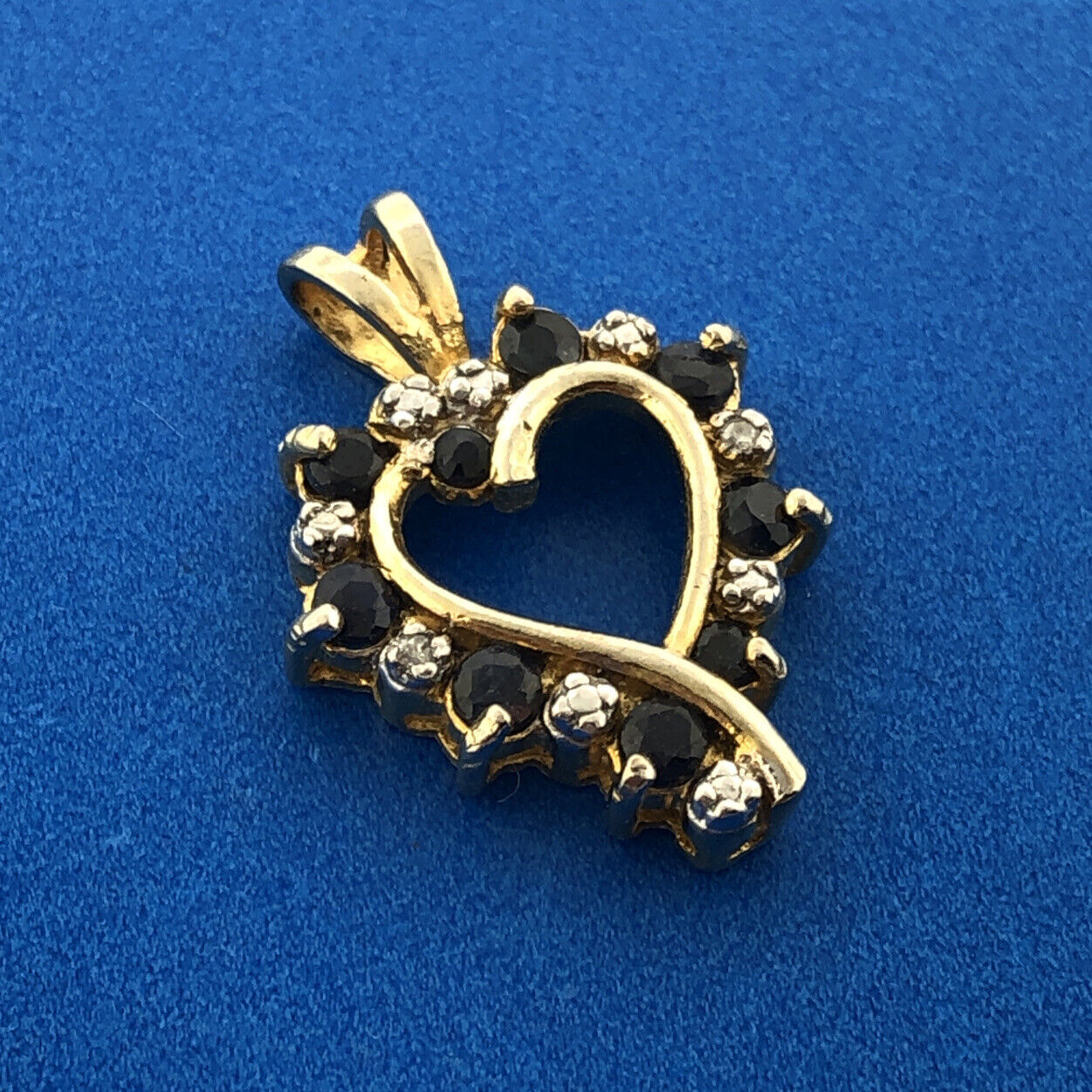 FAS 925 Sterling Silver Vermeil Sapphire Diamond September Sweetheart Pendant