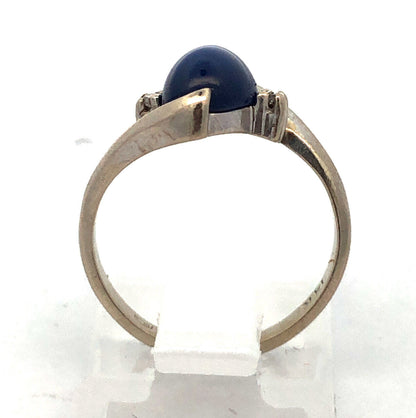 Designer 14K White Gold Oval Blue Star Sapphire Diamond Accent Bypass Ring