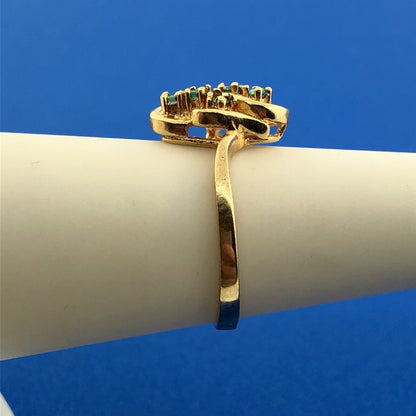 Estate 14K Yellow Gold Emerald Free Form Cluster May Anniversary Sweetheart Ring