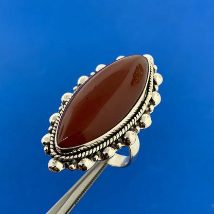 925 Sterling Silver Marquise Carnelian Cabochon Statement Finger Ring
