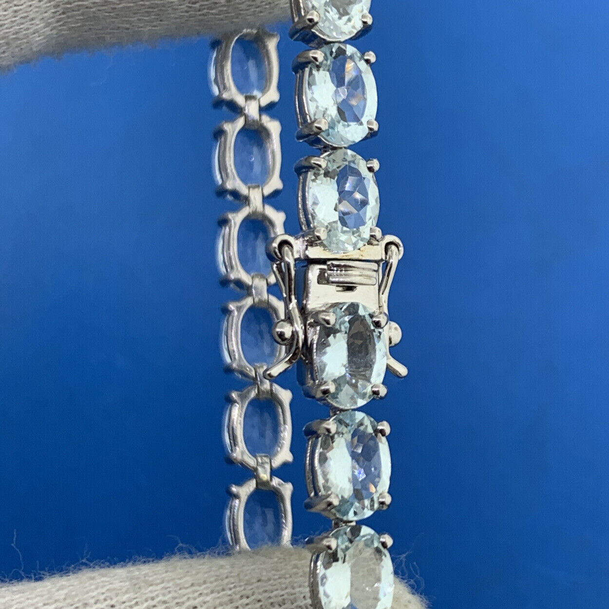 Designer Sterling Silver Oval Light Blue Topaz Statement Tennis Bracelet